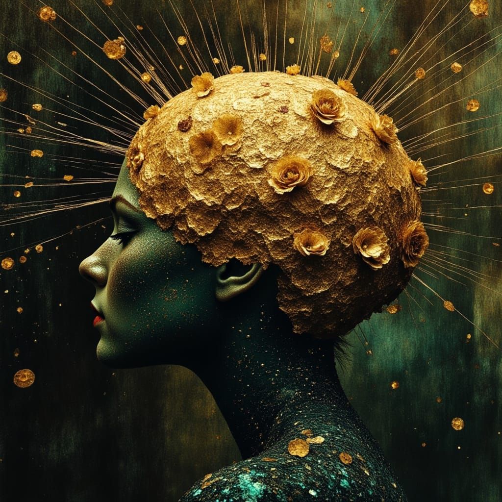 Golden Encephalogram in Dark Surrealist Art