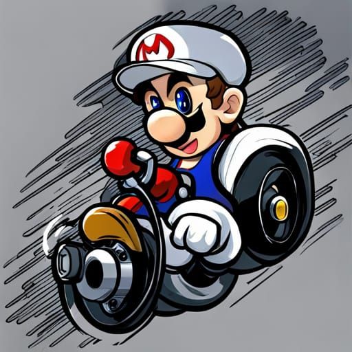 Mario Kart Coloring Page: Cartoon Style Line Art