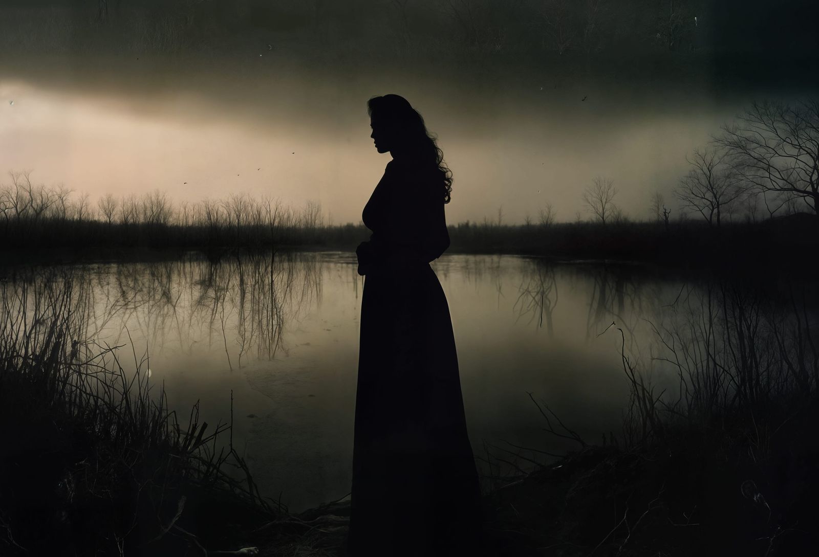 Sinister Goddess in Moonlit Bog, Cinematic Horror