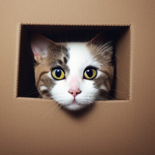 Curious Cat Peeks Out of Cardboard Box