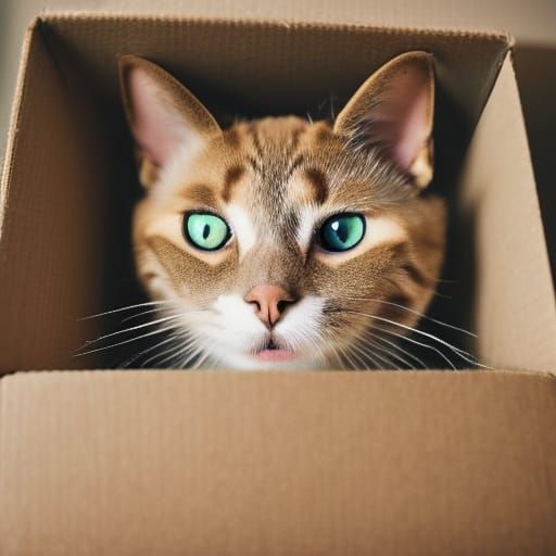 Cat Peeking Out of Cardboard Box