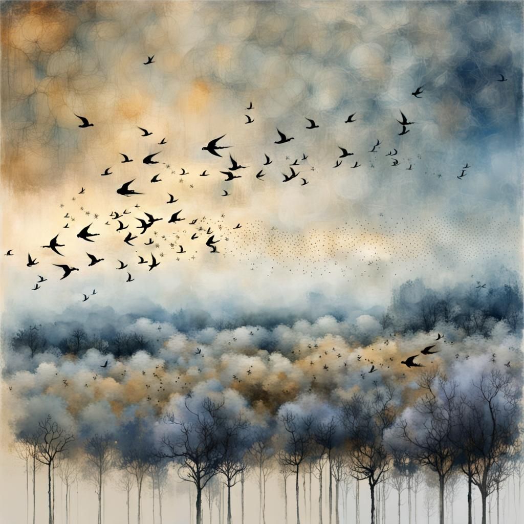 Blue Forest Moonscape in Art Brut Style