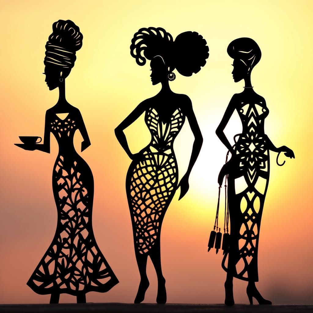Silhouettes of African Women Against Hazy Sunset