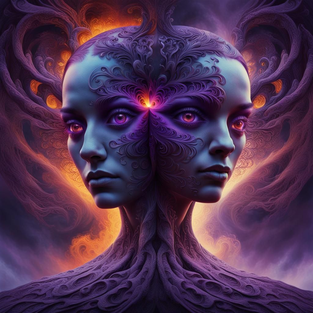 Dual-Faced Portrait in Surreal Digital Art Style