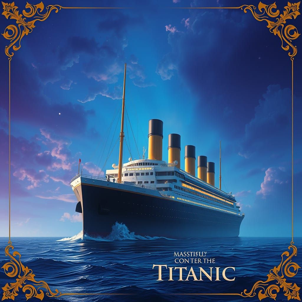 Majestic Fantasy Titanic Adrift in Dreamlike Ocean