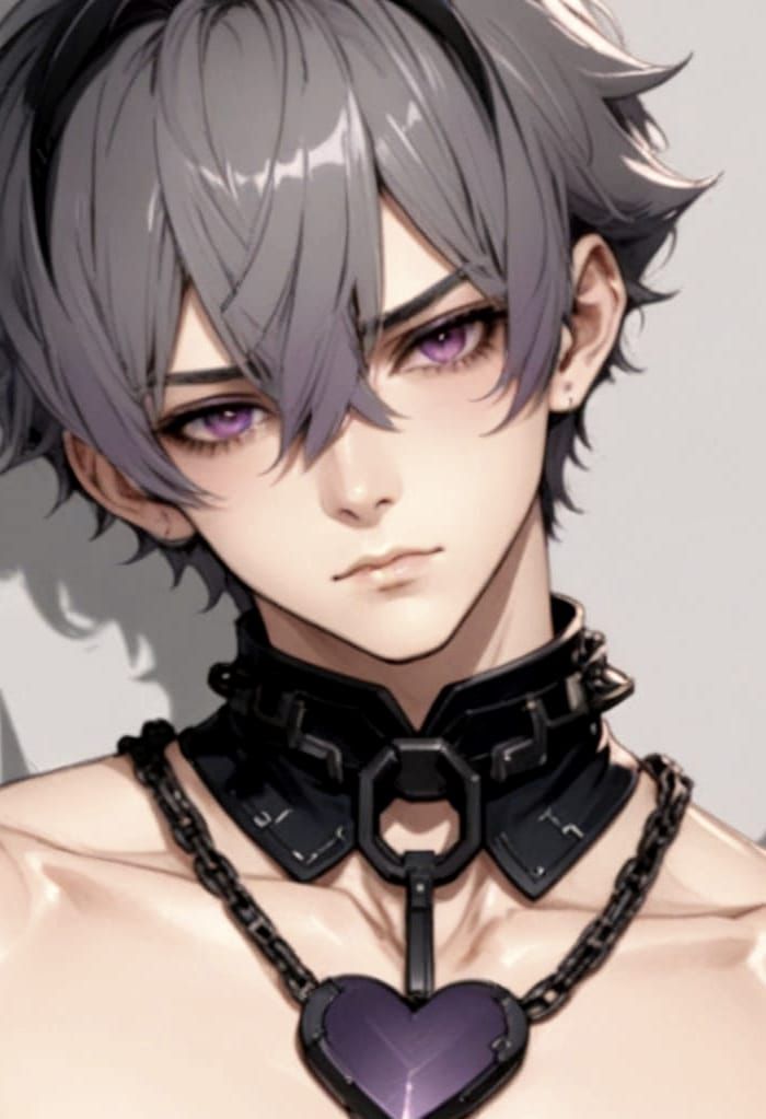 Anime Boy with Grey and Purple Hair in Cel-Shaded Style