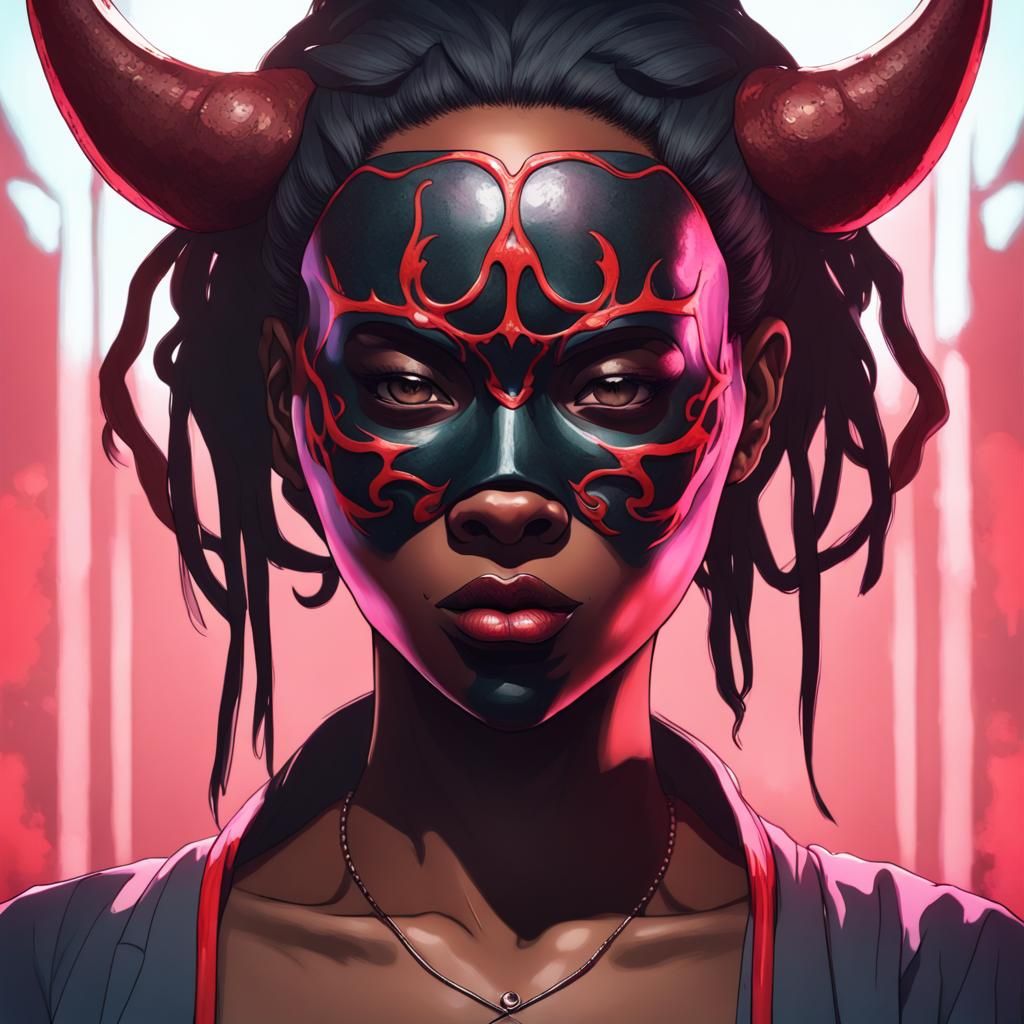 Black Female Serial Killer with Demon Mask