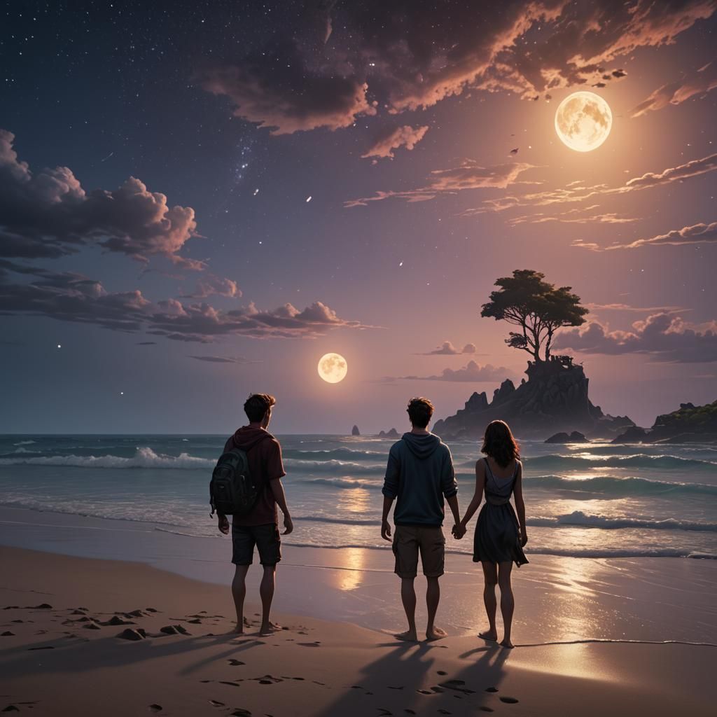Teen Couple's Beach Encounter in Fantasy Style