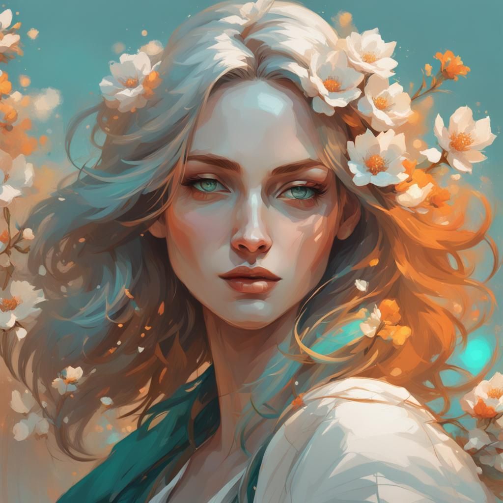 Tender Portrait of Woman with White Flowers