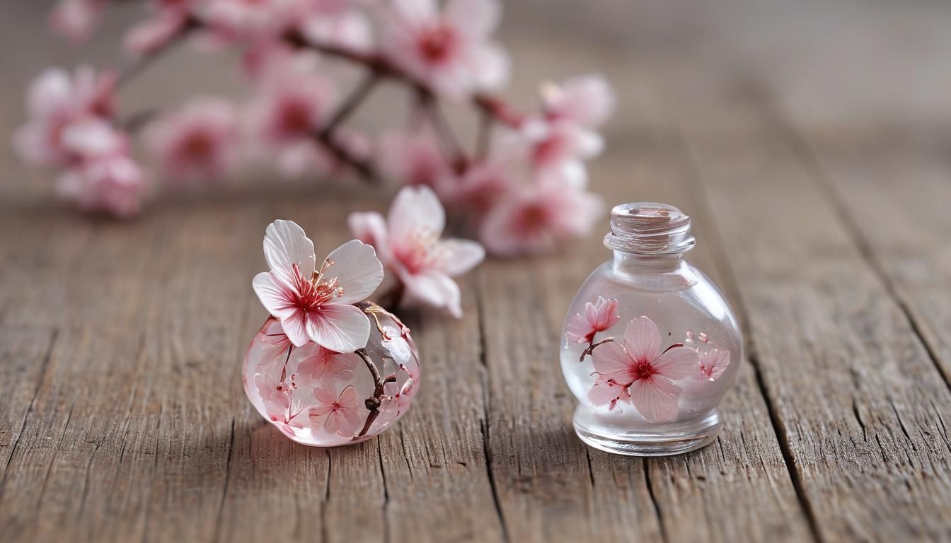 Sakura Flower Enameled Glass Figurine Macro Photograph