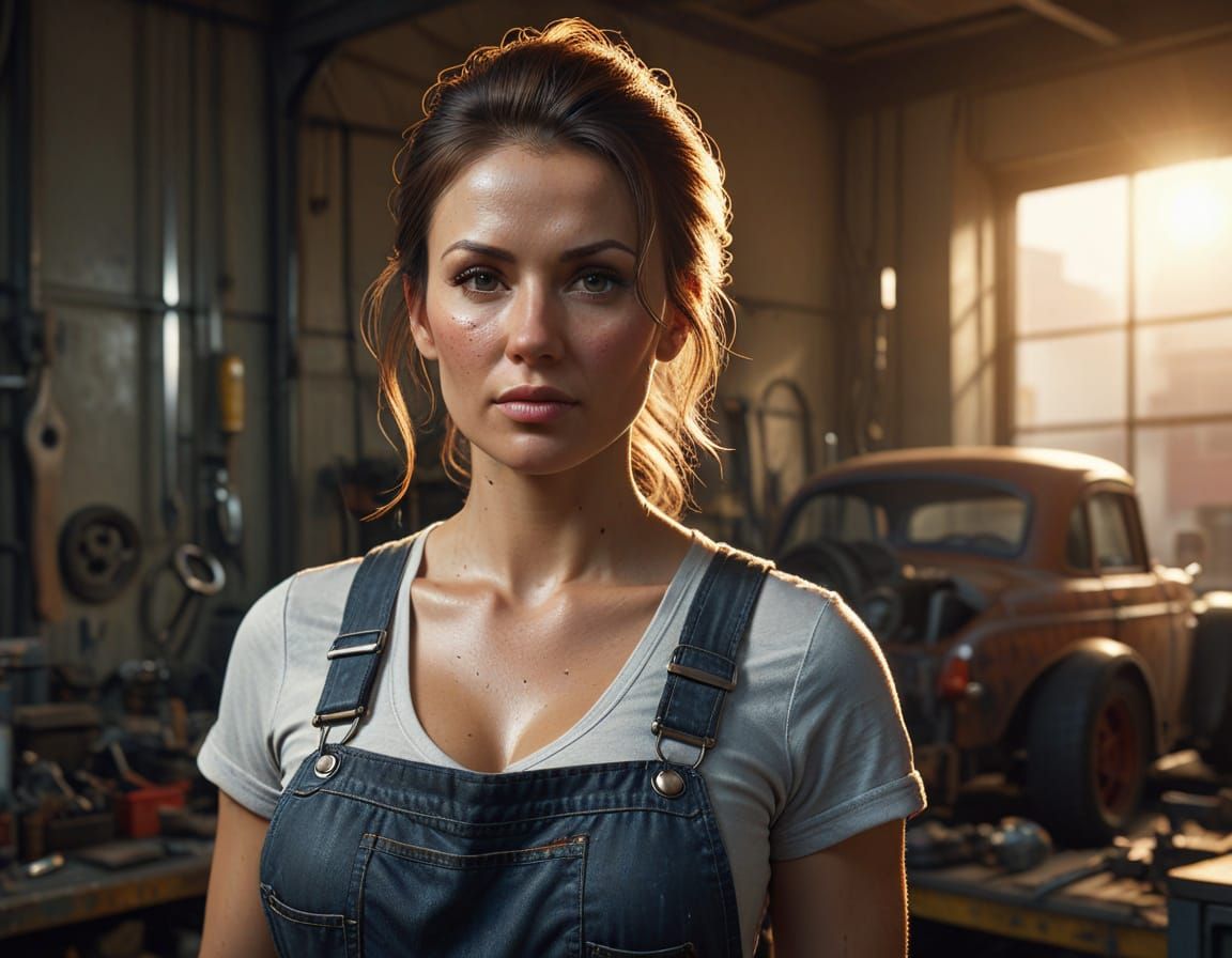 Athletic Polish Mechanic Woman in Hyperrealistic Style