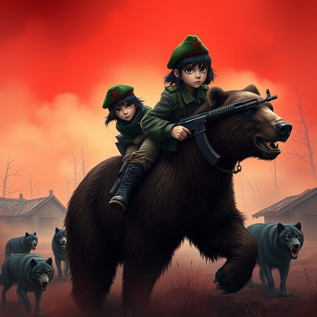 dasha and masha on a bear through the taiga