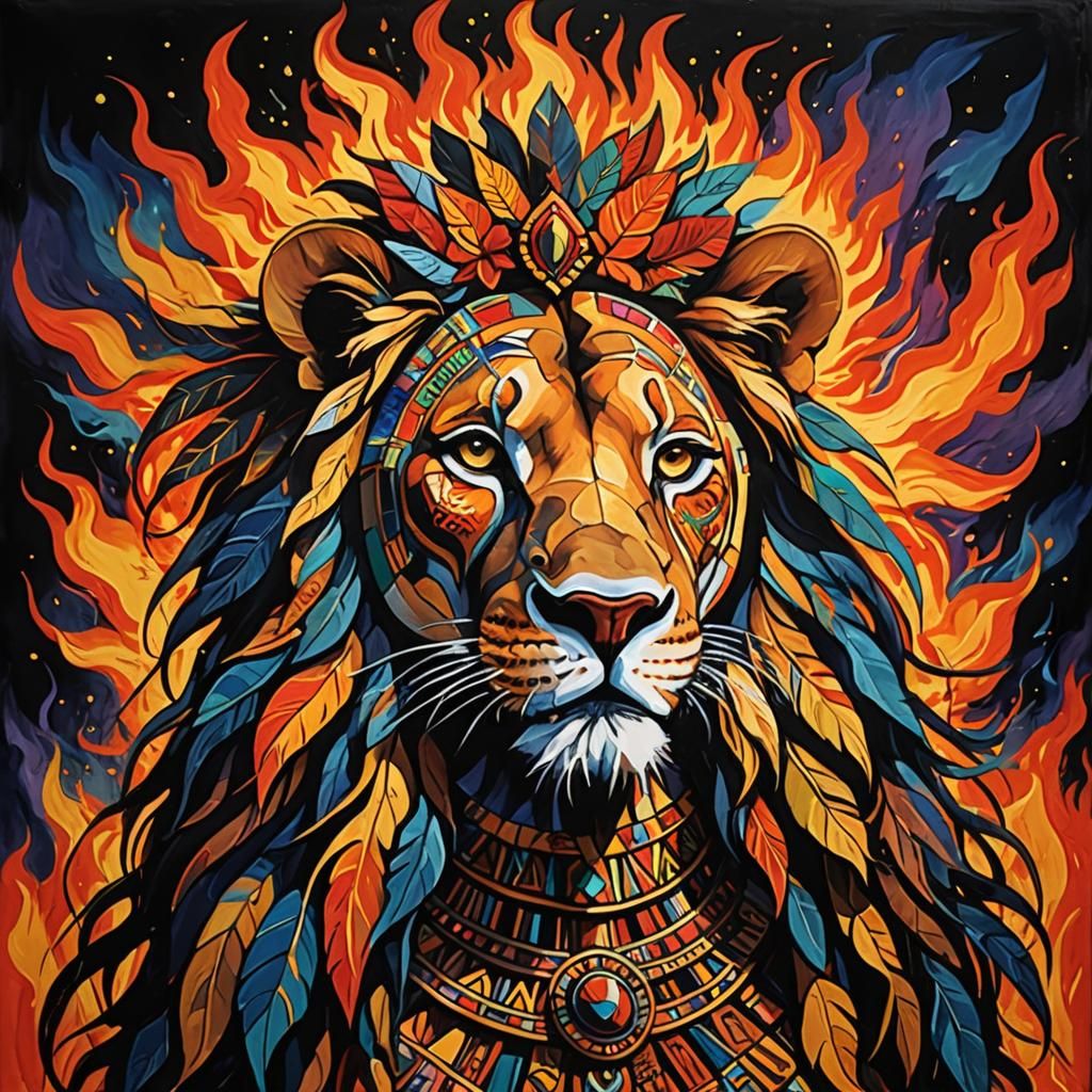 Picasso-esque Lioness Dancers Under Fluorescent Skies