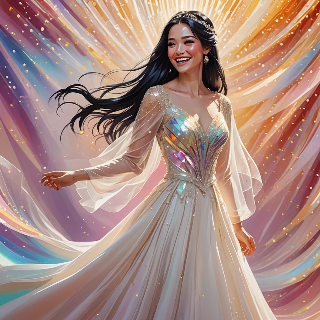 Happy Bride in Wedding Dress: Vibrant Digital Art