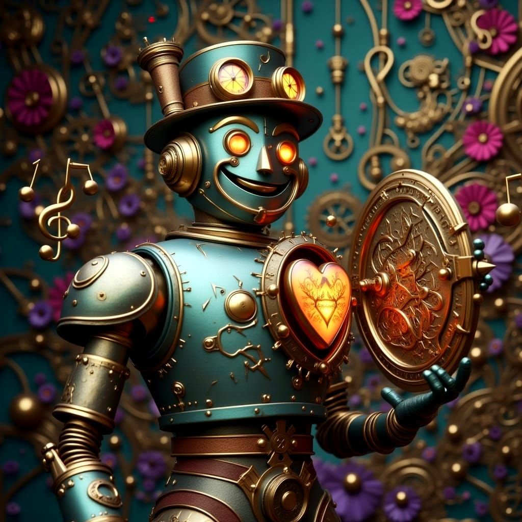 Steampunk Tin Man Inserting Metal Heart
