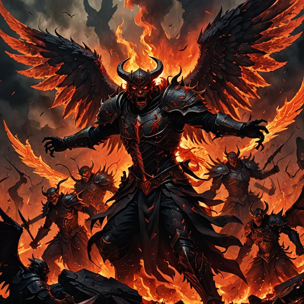 Demonic Battle in Hellish Inferno as Dark Fantasy Art
