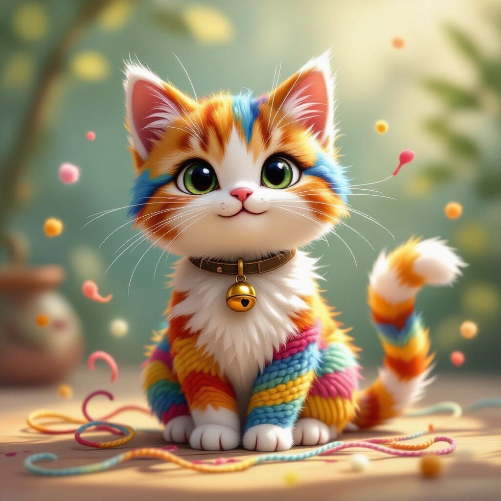 Yarn Cat in Whimsical Children's Illustration Style