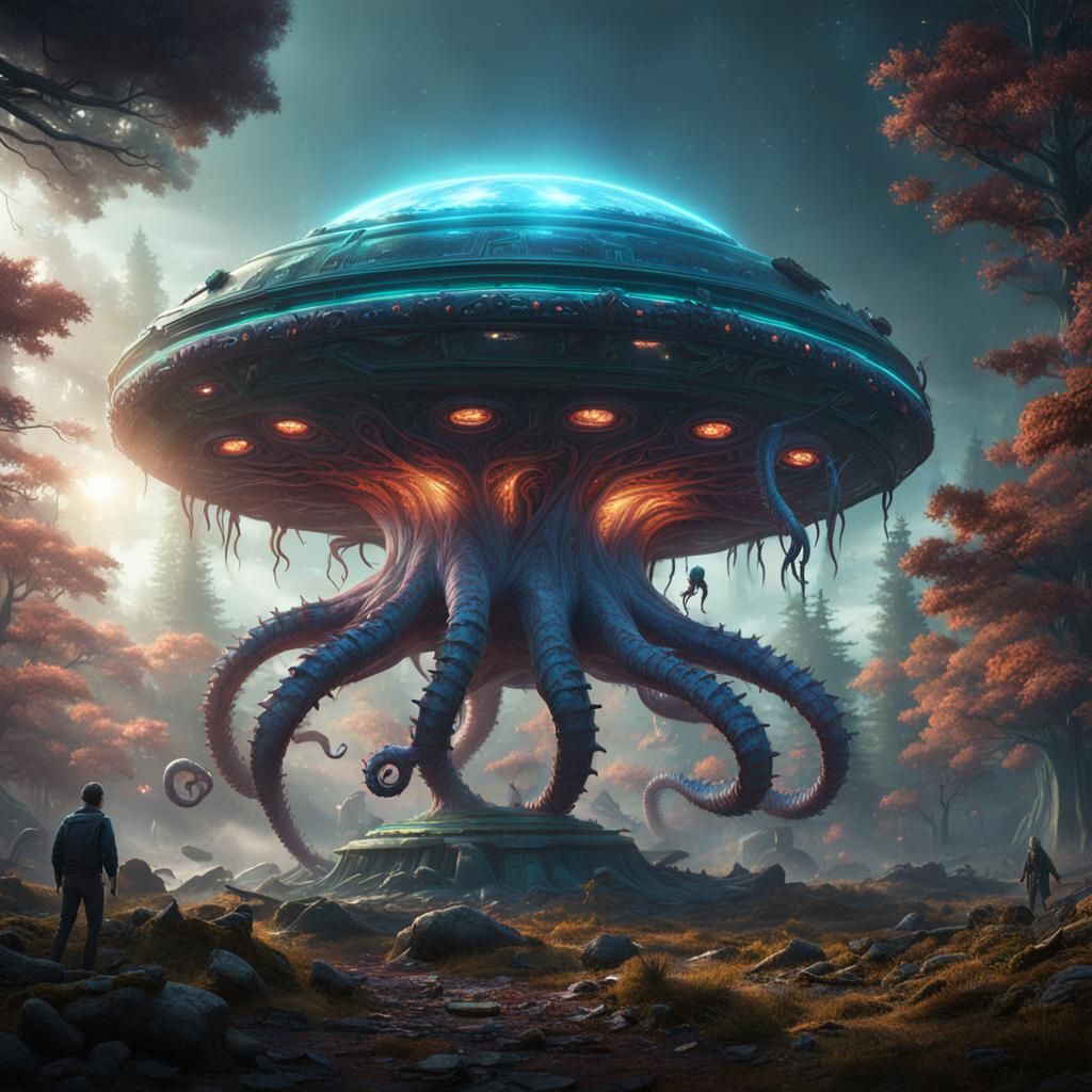 Alien Battle: Tentacled Creature Rips Open UFO