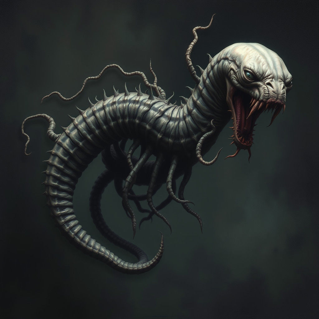 Grotesque Parasitic Worm in Dark Gothic Surrealism
