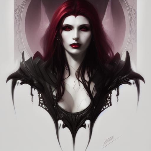 Gothic Vampire Queen Portrait in Art Nouveau Style