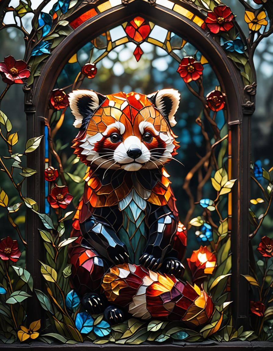 Stained Glass Red Panda in Sunlight