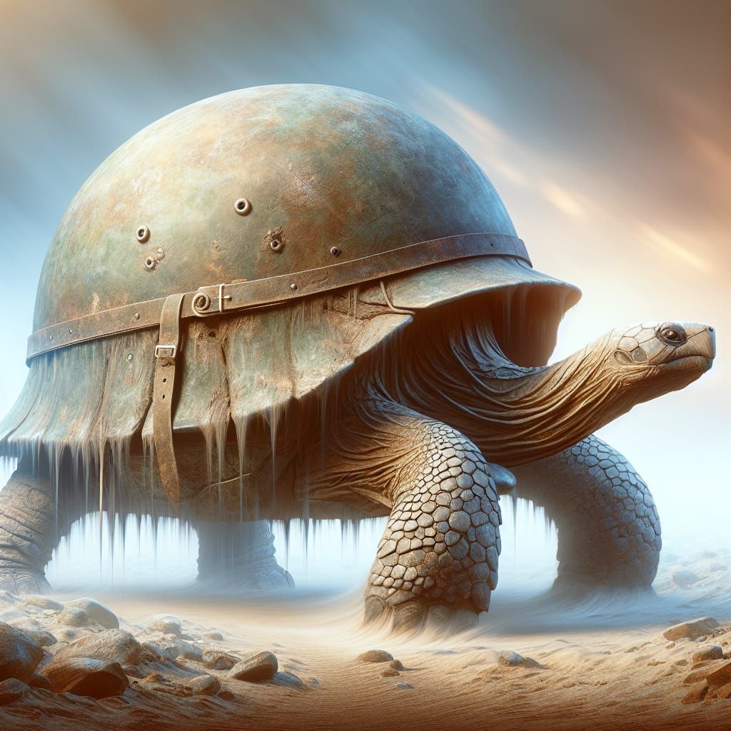Ancient Tortoise Warrior Emerges from Surreal Battlefields