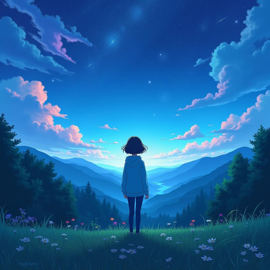 Neon Starry Night Anime Dreamscape