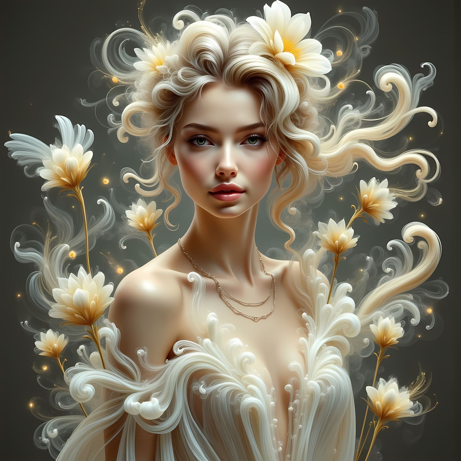 Ethereal Greek Goddess in Stunning White Gown