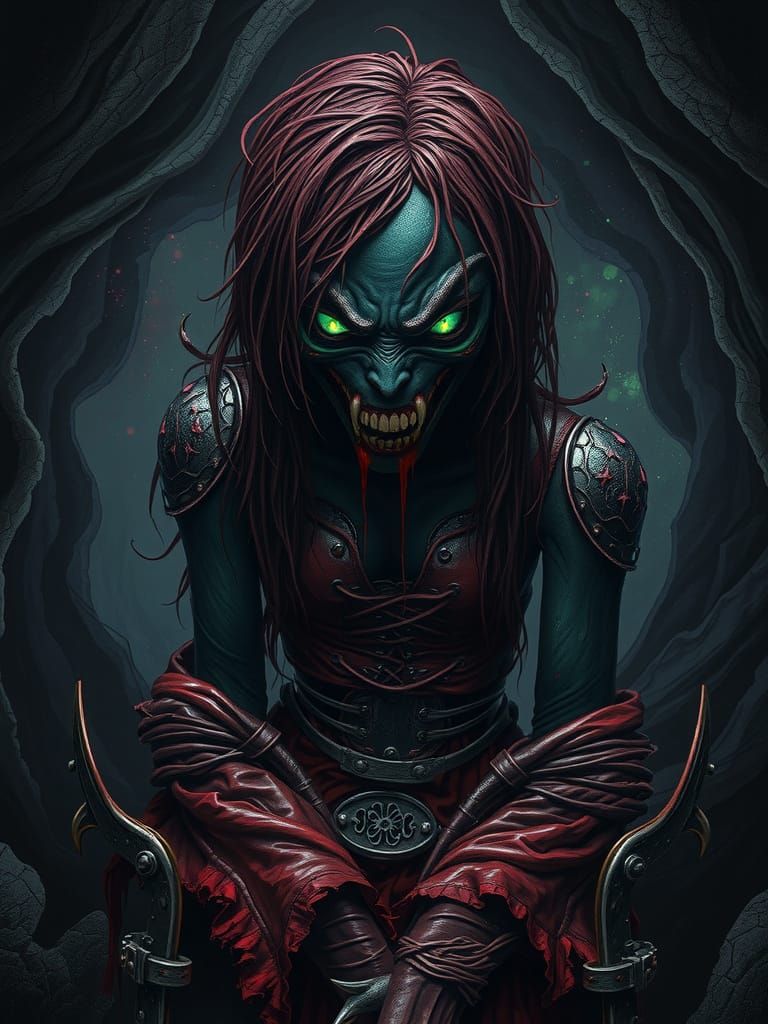 Dark Gothic Vampire Portrait in Crimson Leather Armor