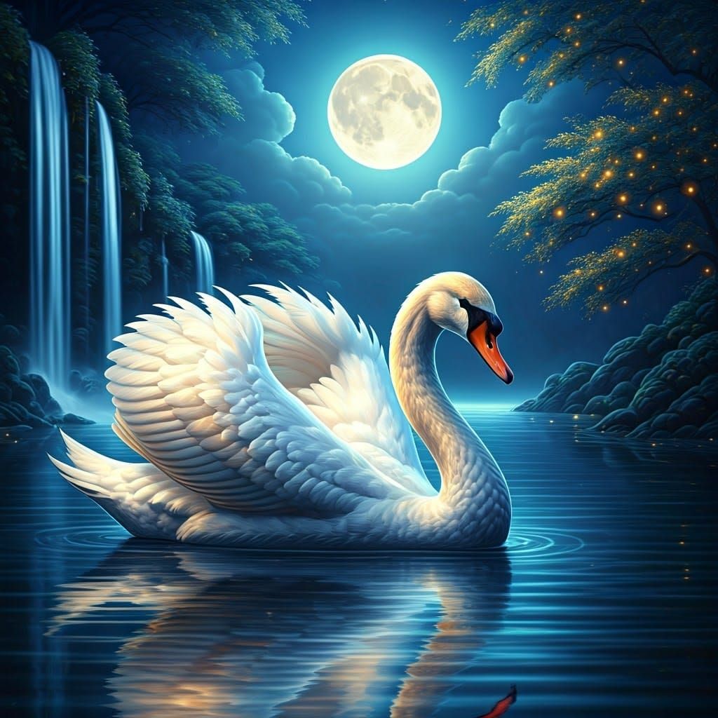 Regal Swan Serenity in Ethereal Moonlight