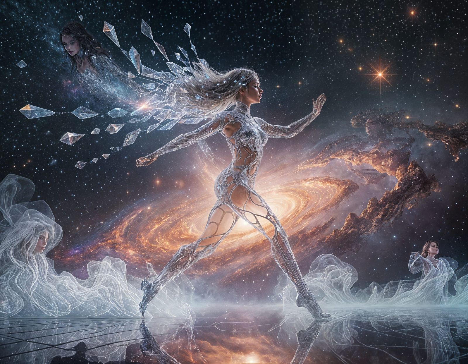 Crystalline Woman Merges with Universe