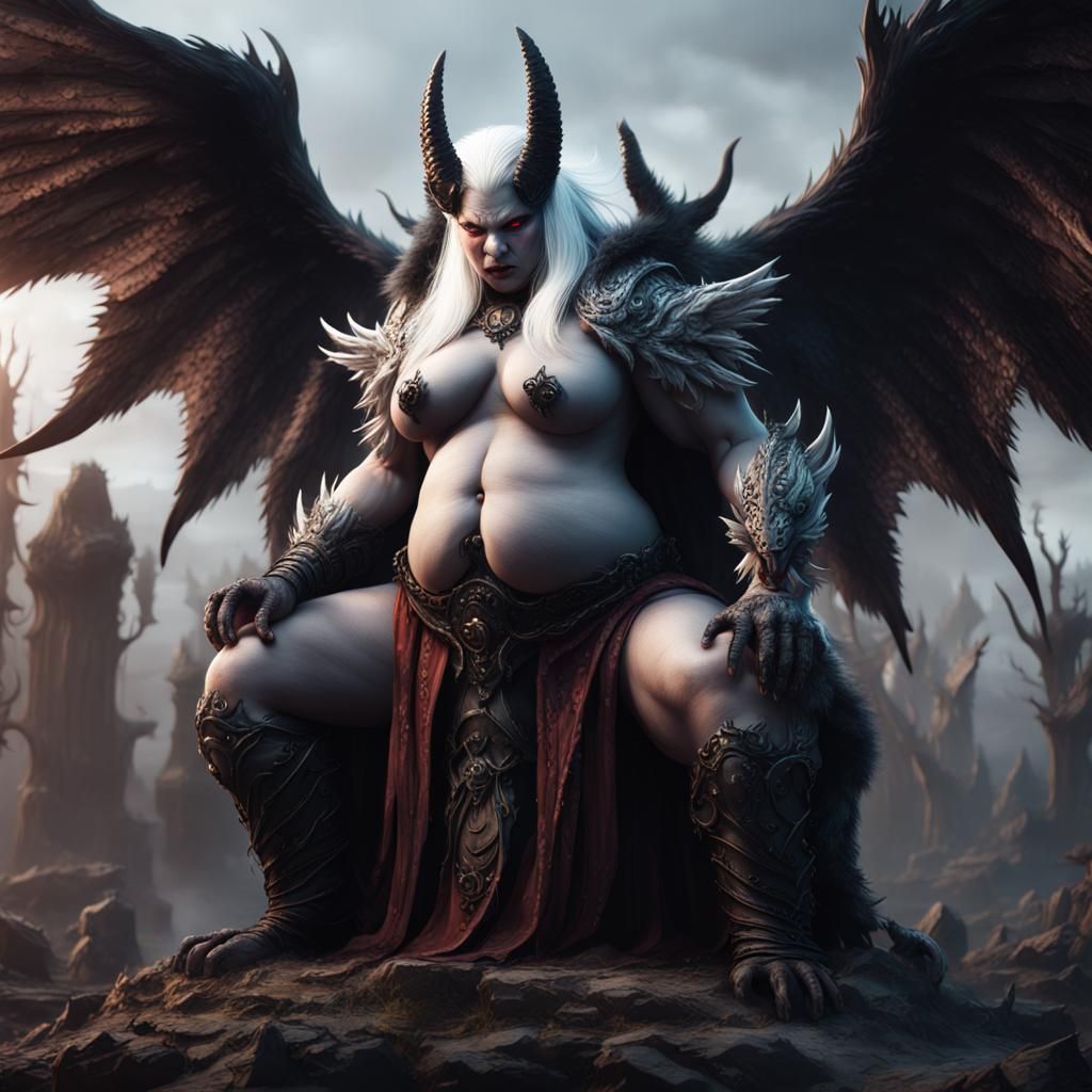 Werewolf Goddess with Demon Wings, Detailed Matte Painting
