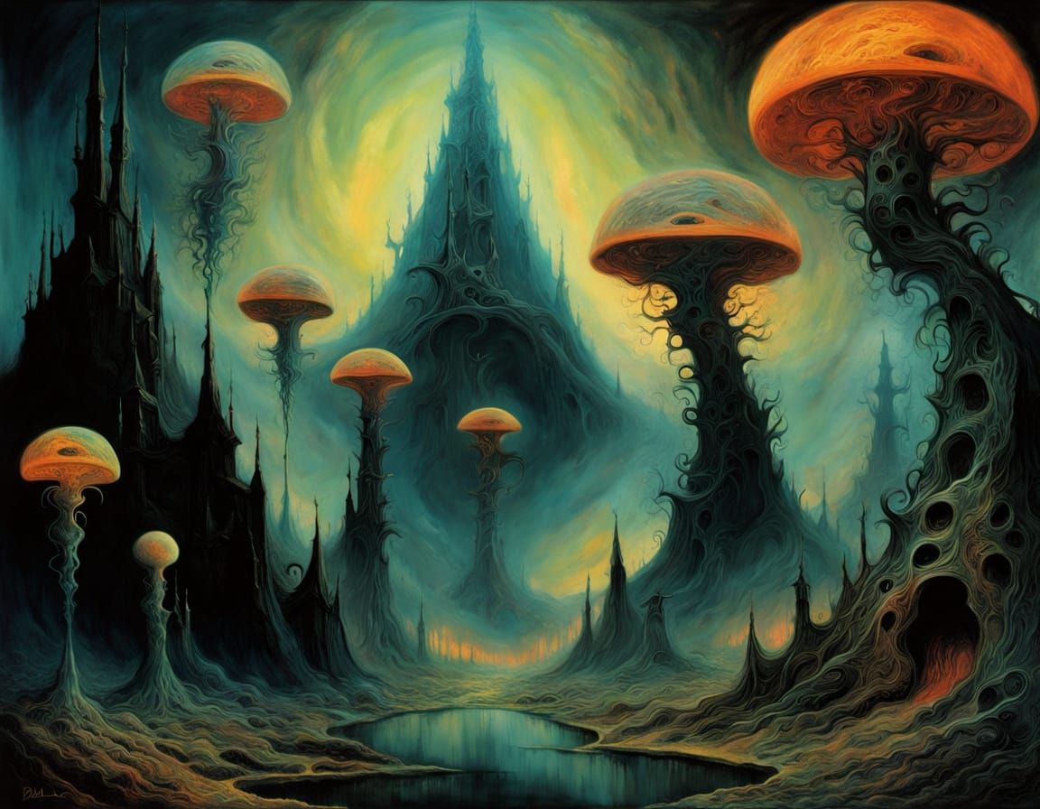 Ethereal Alien Landscape in Vibrant, Dreamlike Colors