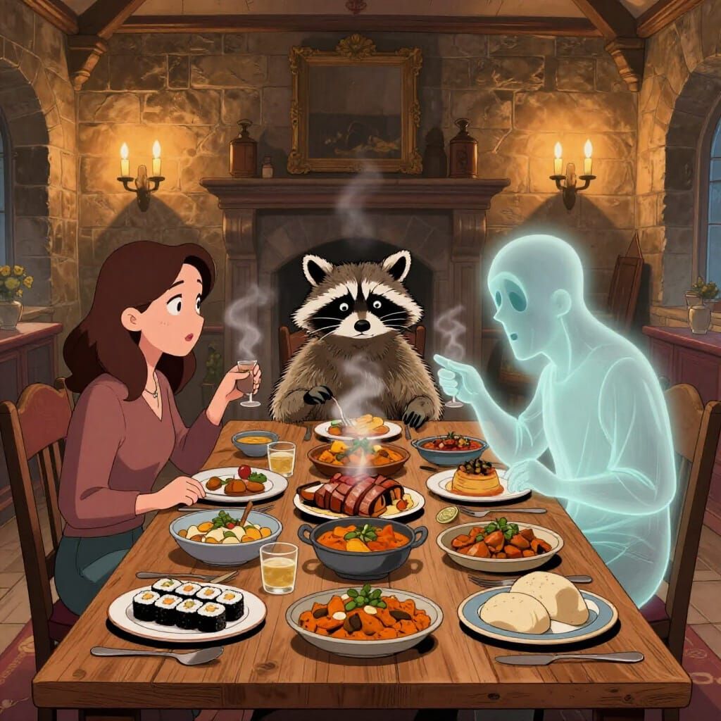 Cartoon Graphic Novel Style: Raccoon and Ghosts at Scottish ...