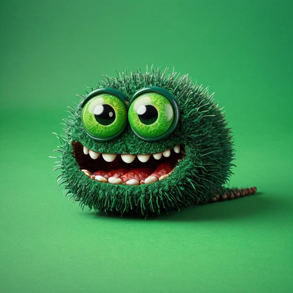 Cheerful Dung Worm on Green Background