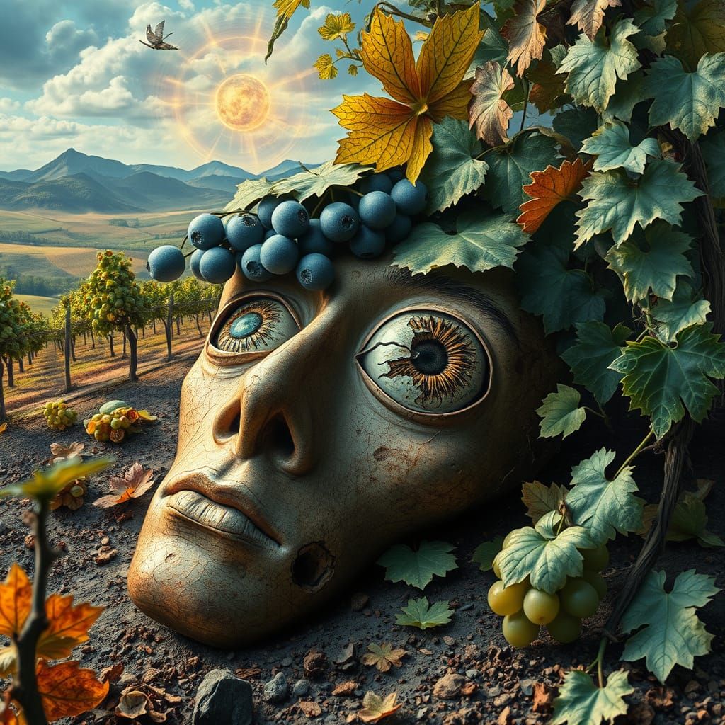 Ethereal Vineyard Scene in Vibrant, Glowing Colors