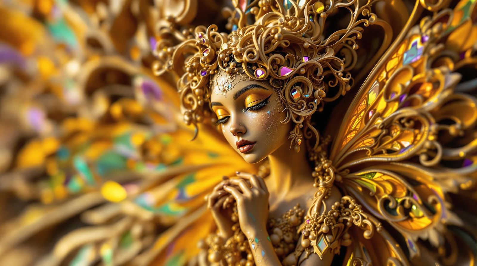 Detailed Wooden Carving of a Victorian Fairy