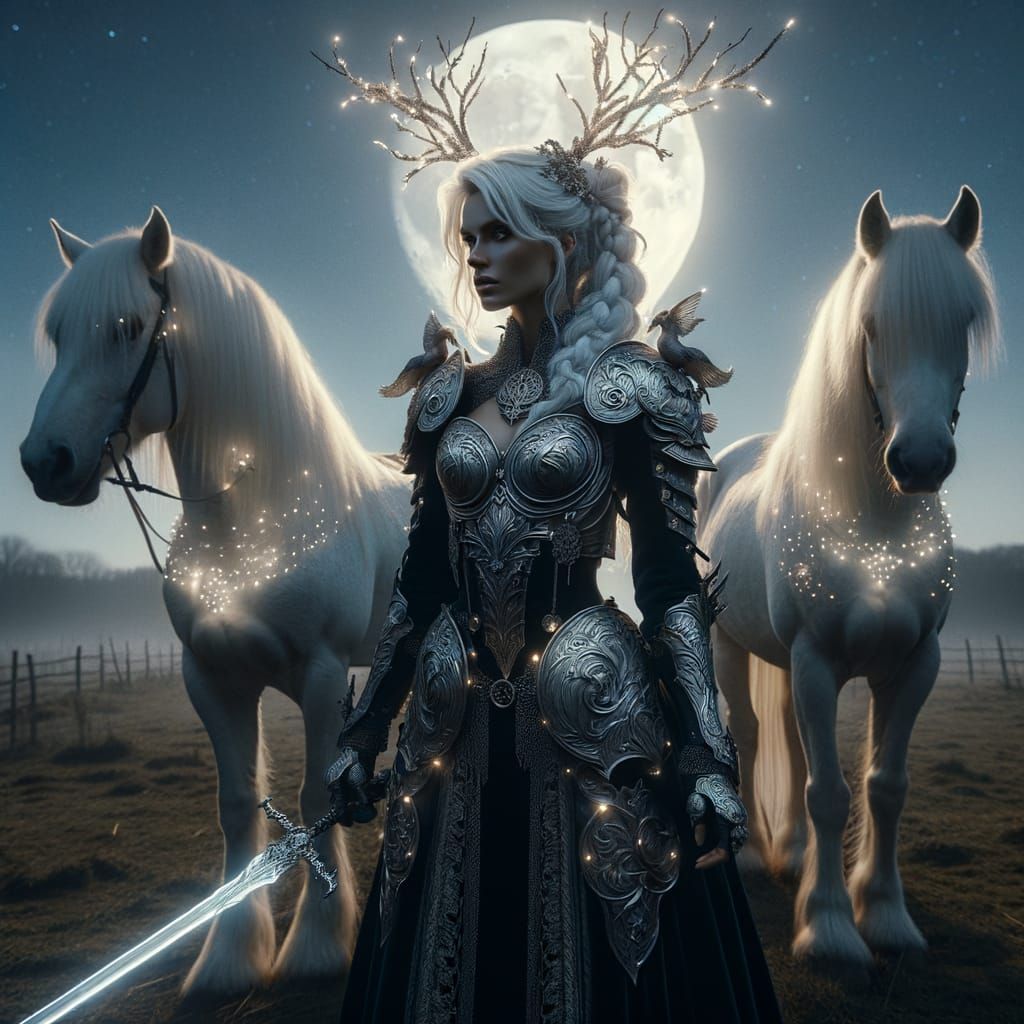 Gothic Warrior Woman with Luminous Antlers