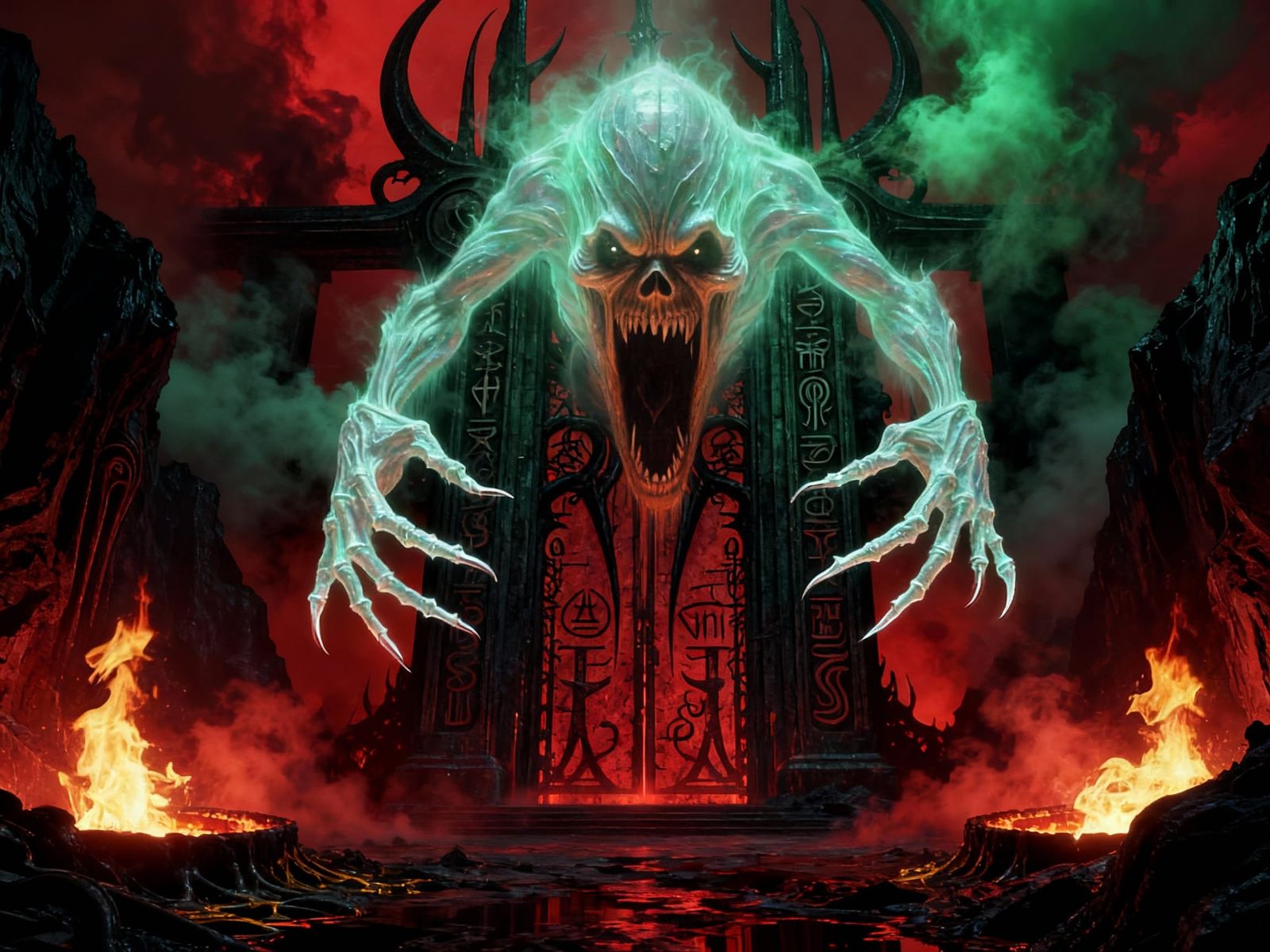 Spectral Guardian Lunges at Fiery Gates of Hell