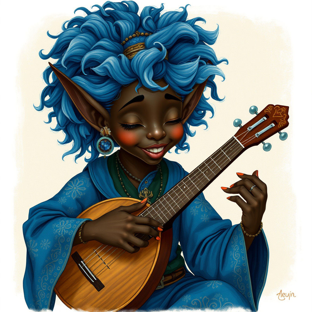 Black Elf Woman Singing and Playing Lute