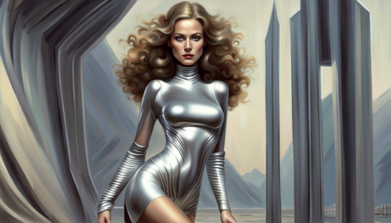 Alien Woman in Silver Dress and Boots