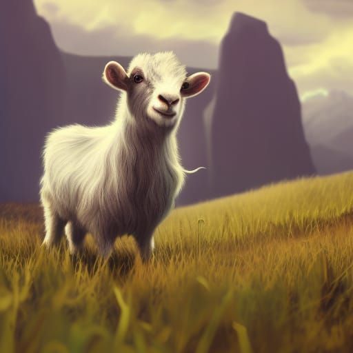 Cute Billy Goat in Detailed Matte Painting