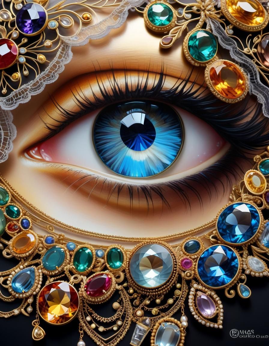 Mixed Media Artwork with Gemstones and Silk