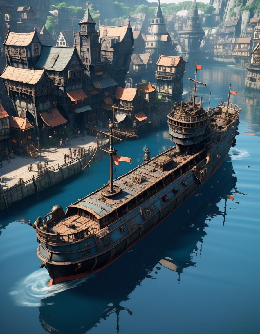 Massive Medieval City Ship in Dieselpunk Style