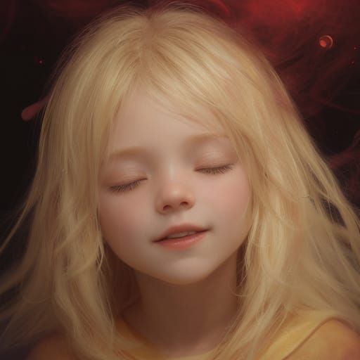 Child Levitating in Red Mist: Vibrant Oil Painting