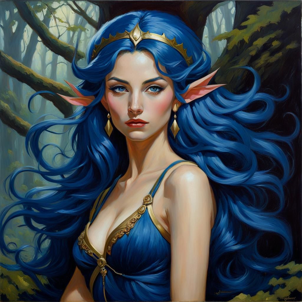 Female Elf Portrait in Oil Painting Style