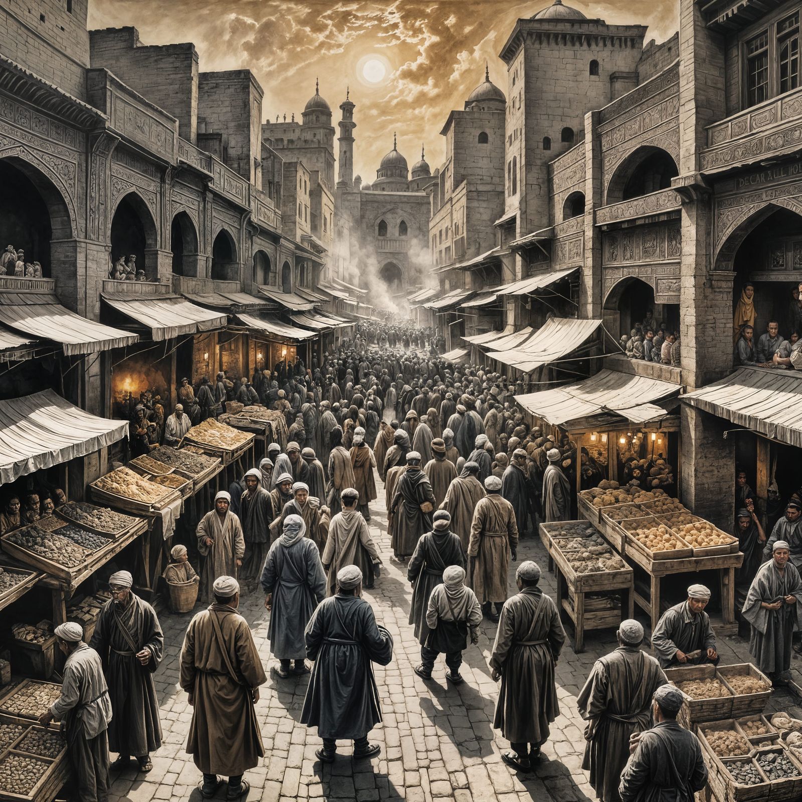 Hyperdetailed Charcoal Drawing of Samarkand