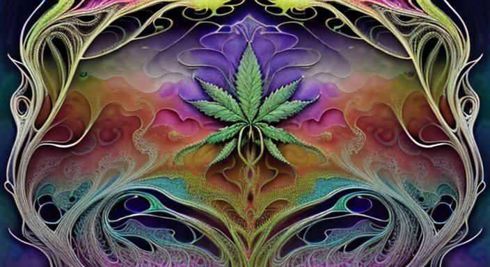 cannabis plant design, psychidelic, watercolour and ink mixe...