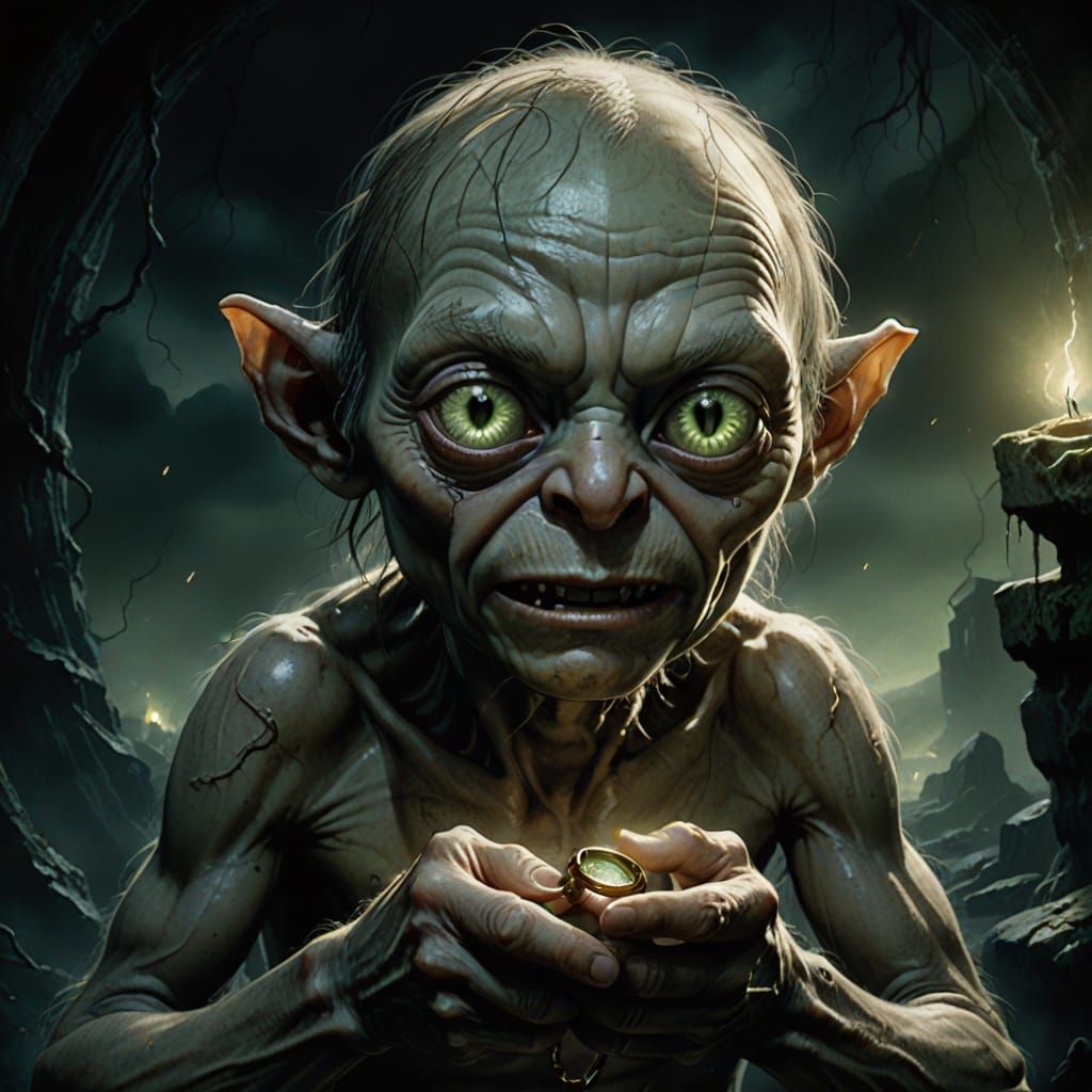 Gollum's Haunting Gaze in the Dark