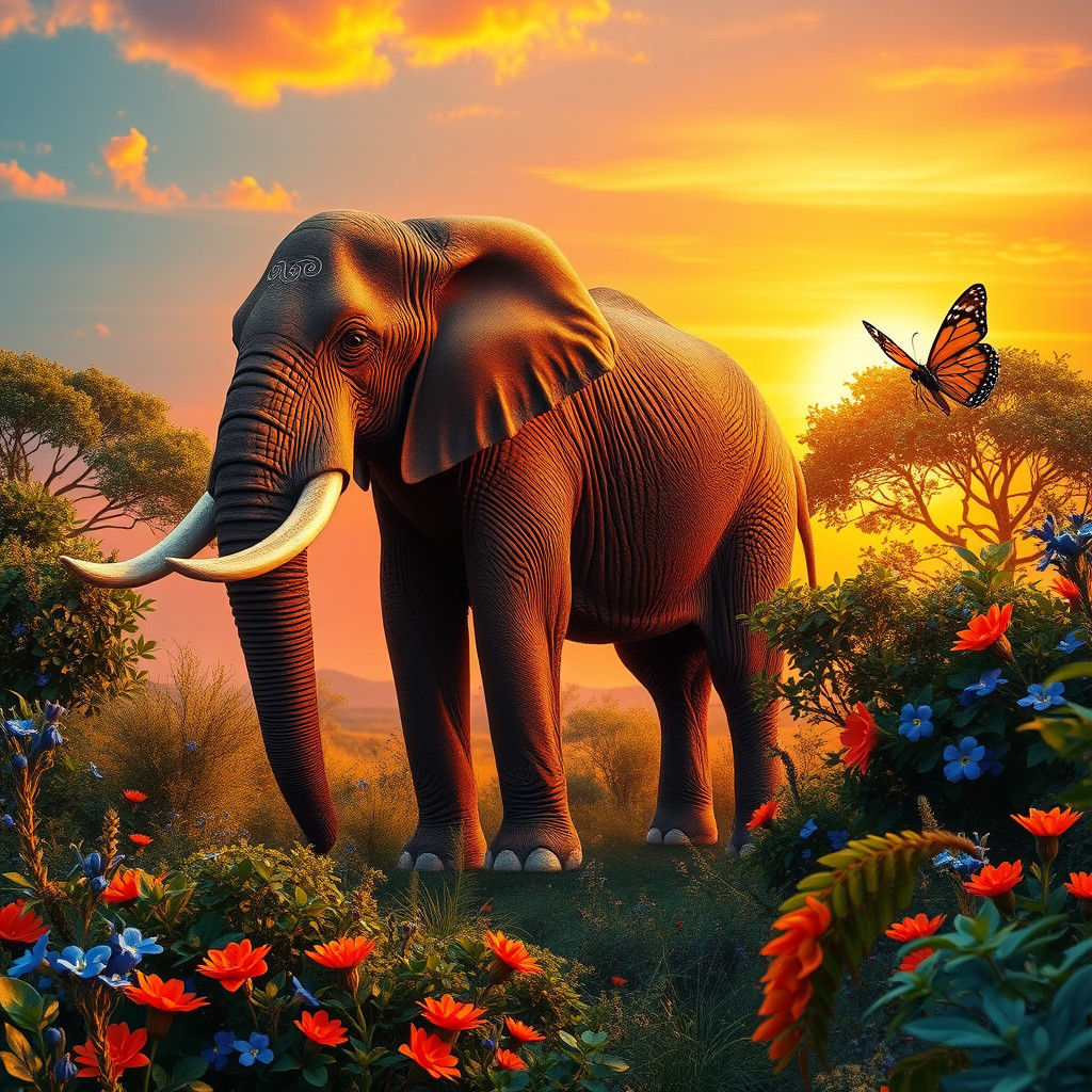 Dreamlike African Savannah with Majestic Elephant Decoration